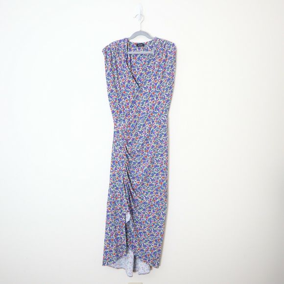 Atlein Dresses & Skirts - Atlein Size 34 US 2 Floral Print Jersey Dress Midi Ruched Slit Leg V Neck